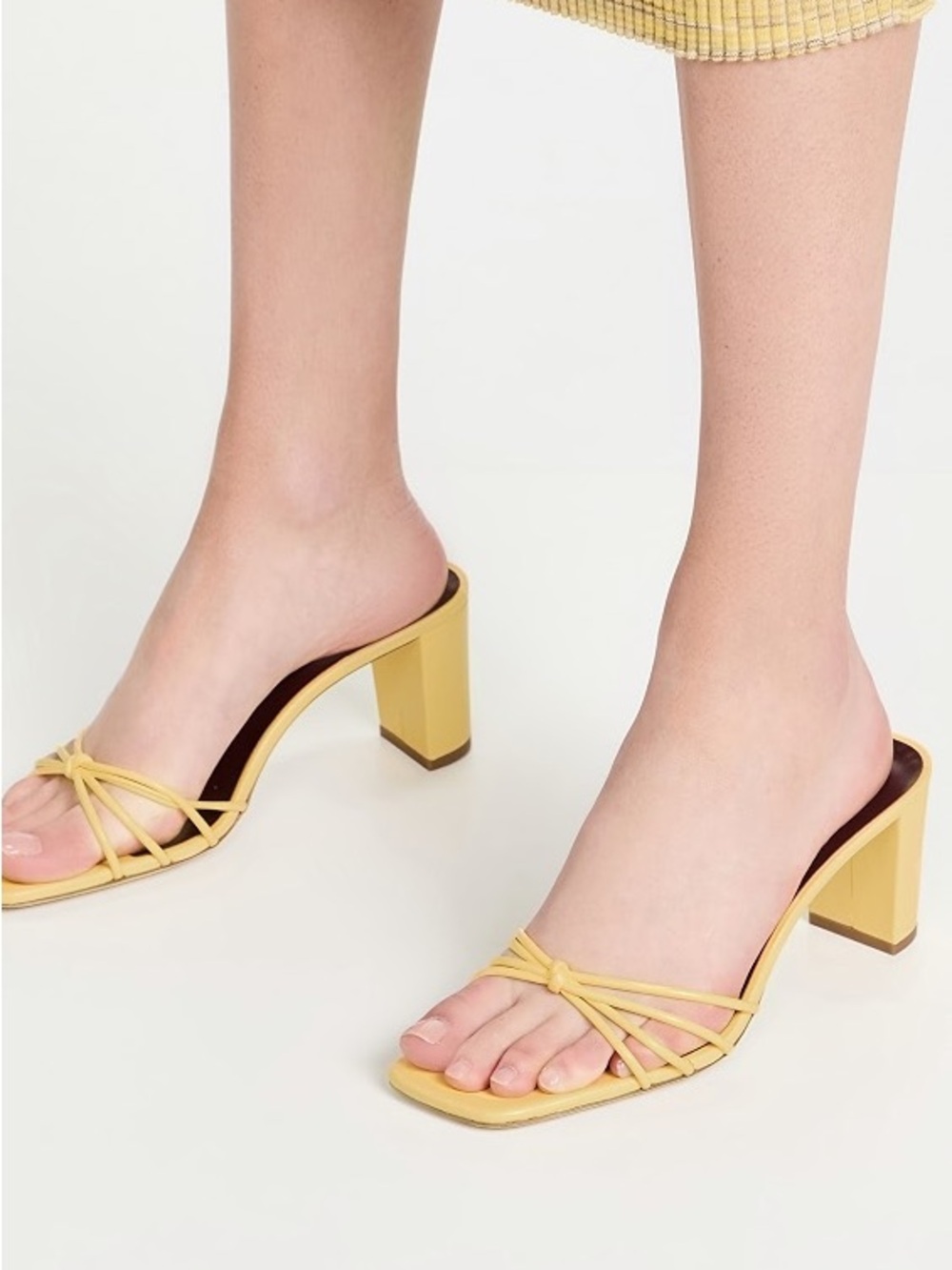 STAUD Pippa Yellow Goatskin Leather Strappy Block Heel Sandals – Size 36